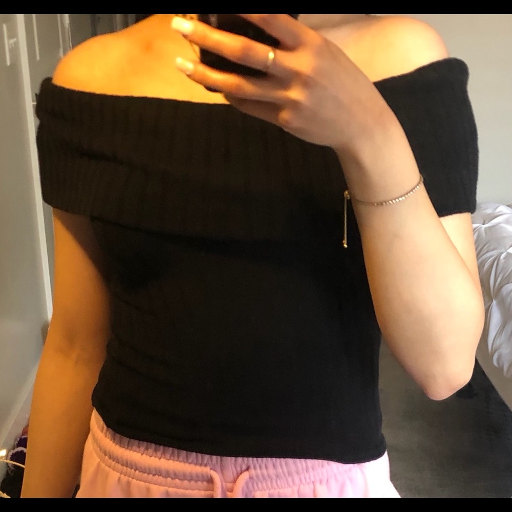Black knit off the shoulder top